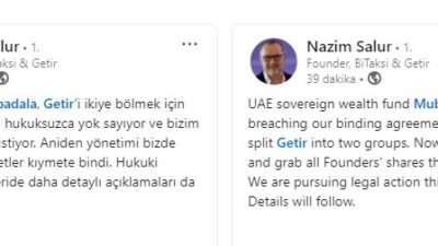 Nazim Salur: BAE devlet fonu Mubadala, Getir'i ikiye bölmek için