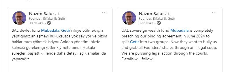 Nazim Salur: BAE devlet fonu Mubadala, Getir'i ikiye bölmek için