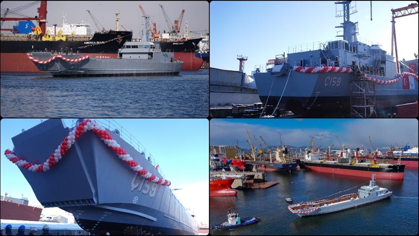 Yeni Tip Çıkarma Gemisi (YLCT) Ç-159'un denize indirilmesi Anadolu Tersanesi'nde